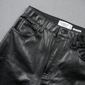 Abercrombie Fitch Vegan Leather Ankle Straight Ultra High Rise Pants Black 25x27
